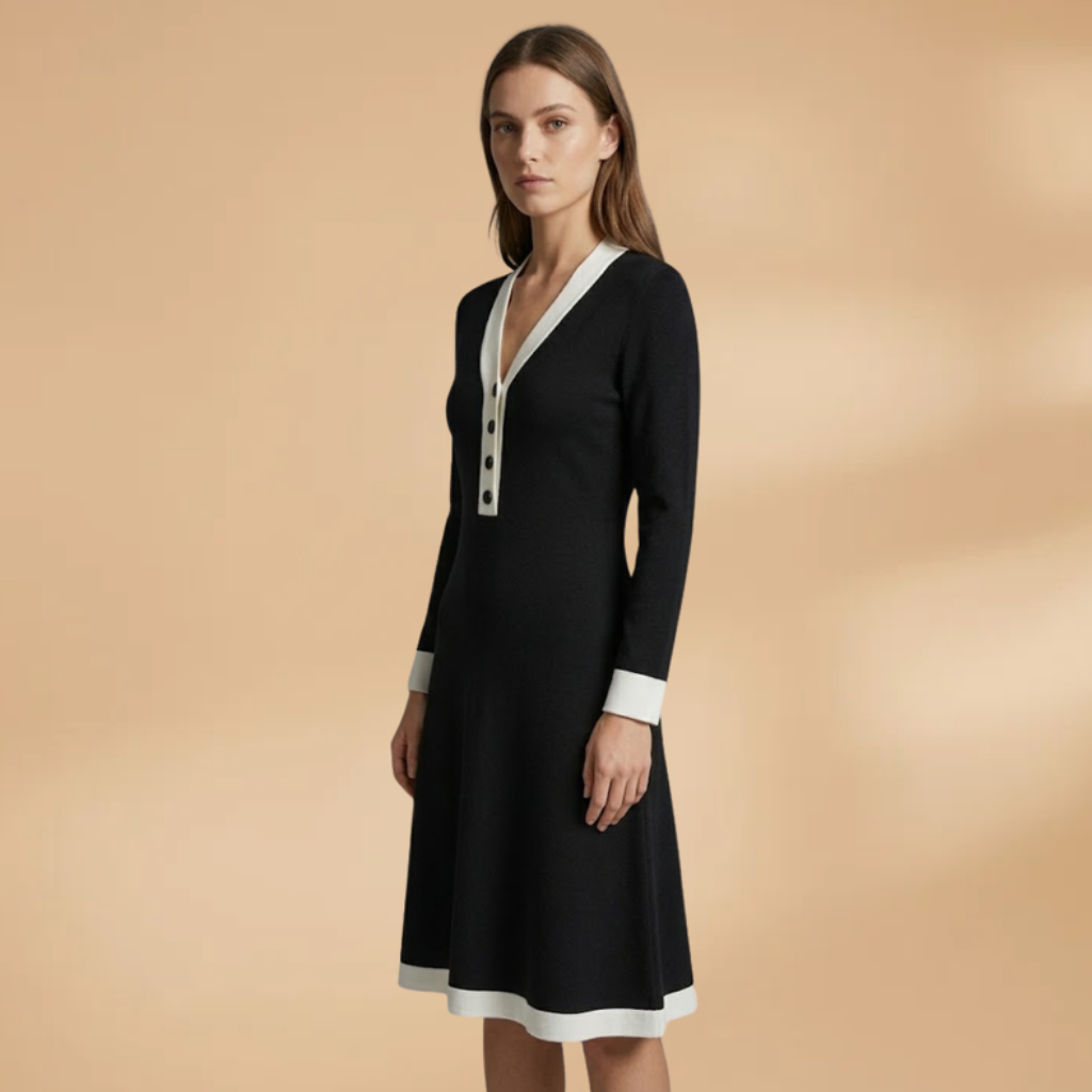 Dress with a V-neckline and long sleeves for Women