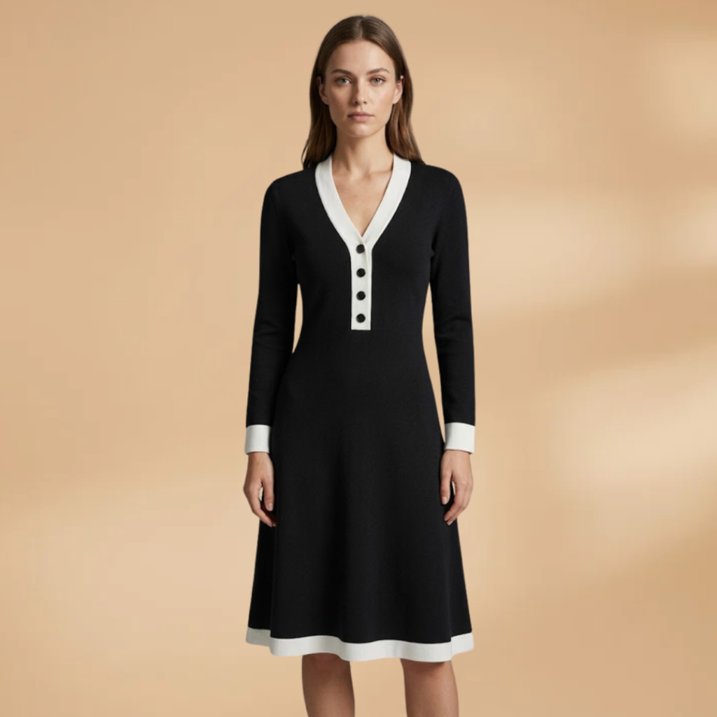 Dress with a V-neckline and long sleeves for Women