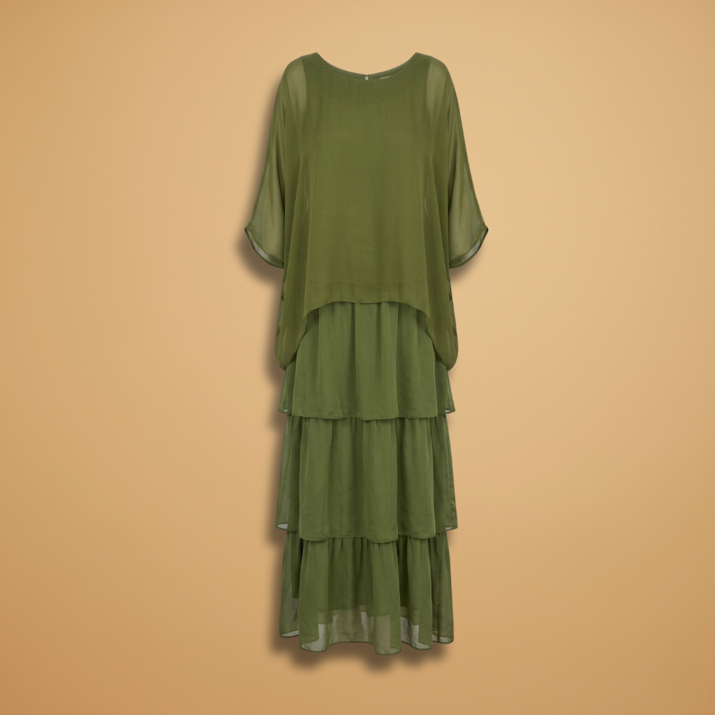 Dress with smocked sleeves and a maxi length for Women