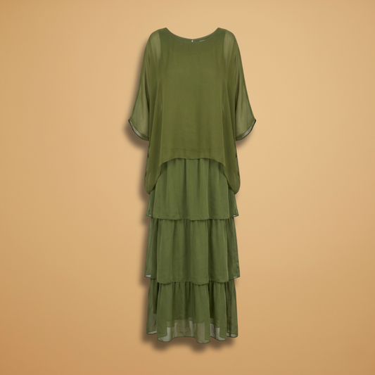 Dress with smocked sleeves and a maxi length for Women