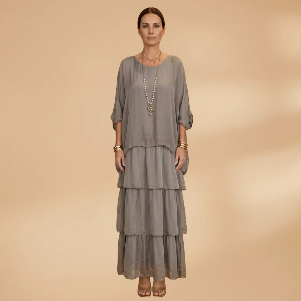 Dress with smocked sleeves and a maxi length for Women
