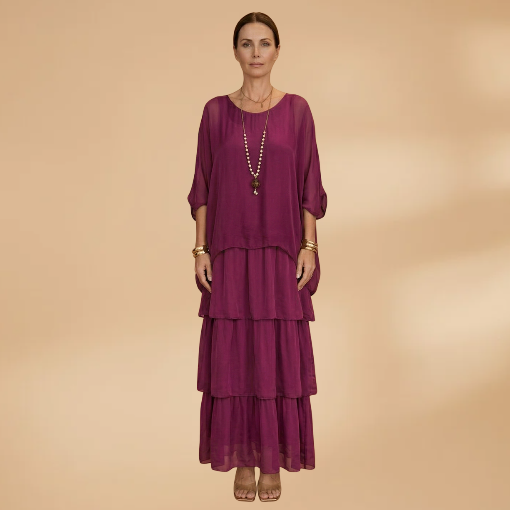 Dress with smocked sleeves and a maxi length for Women