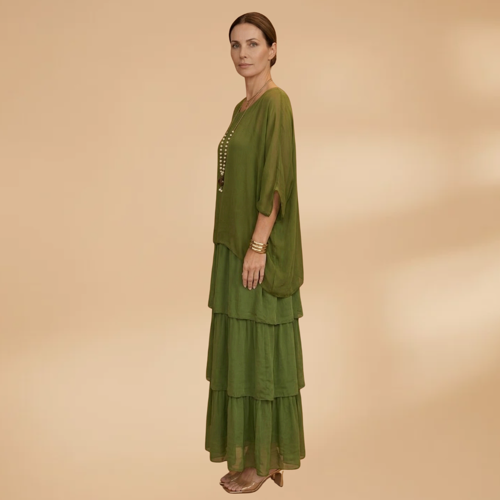 Dress with smocked sleeves and a maxi length for Women