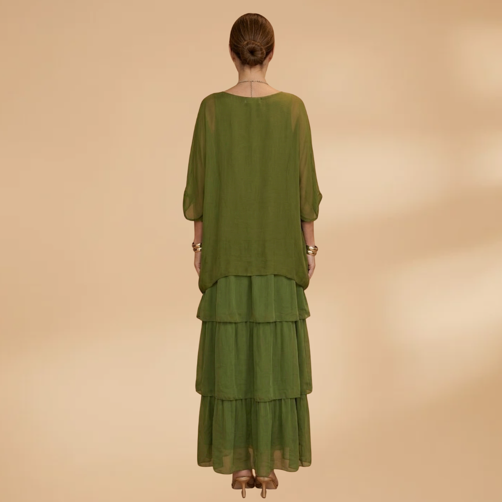 Dress with smocked sleeves and a maxi length for Women