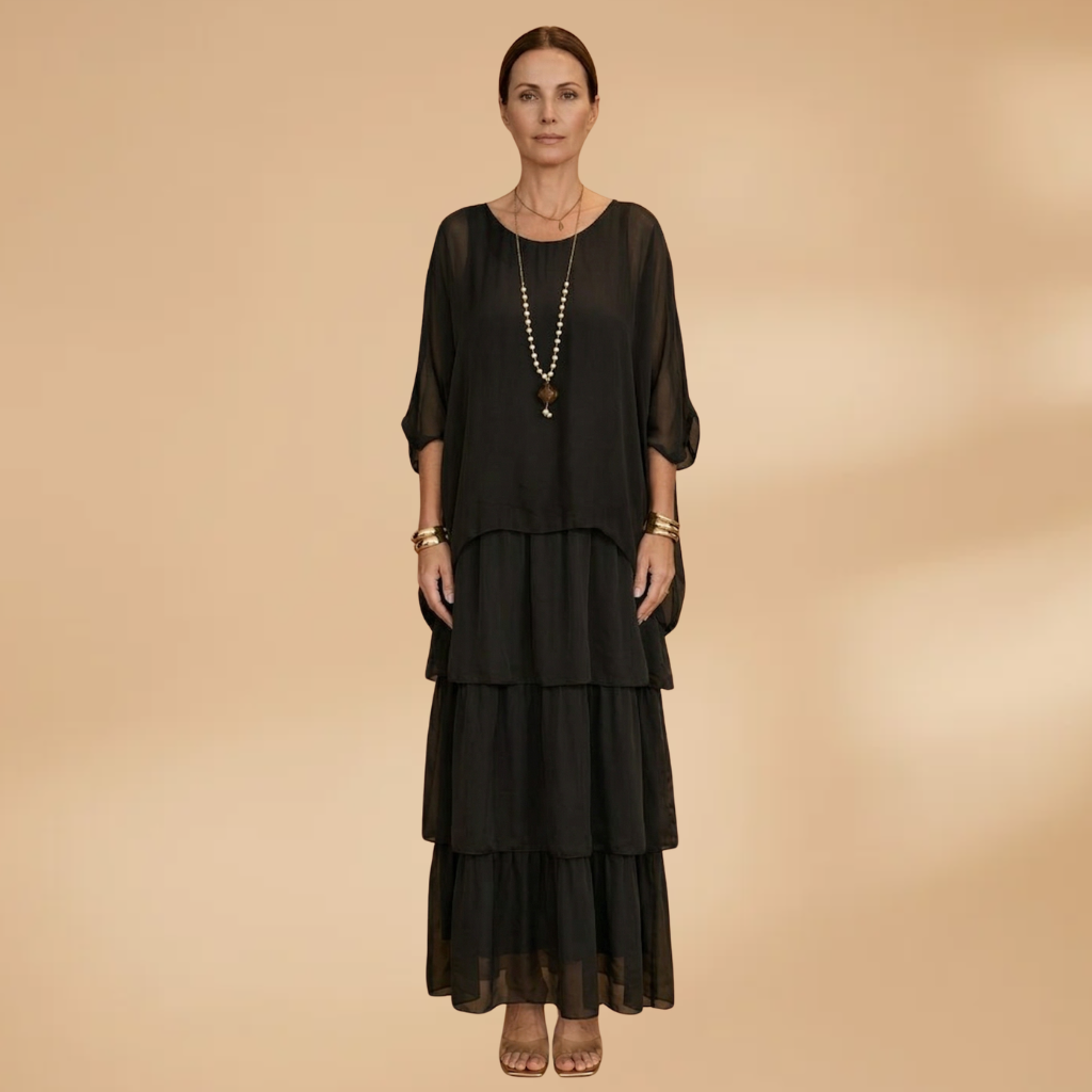 Dress with smocked sleeves and a maxi length for Women