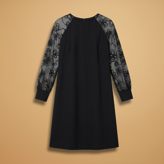 Dress with split lace sleeves and a fitted waist for Women