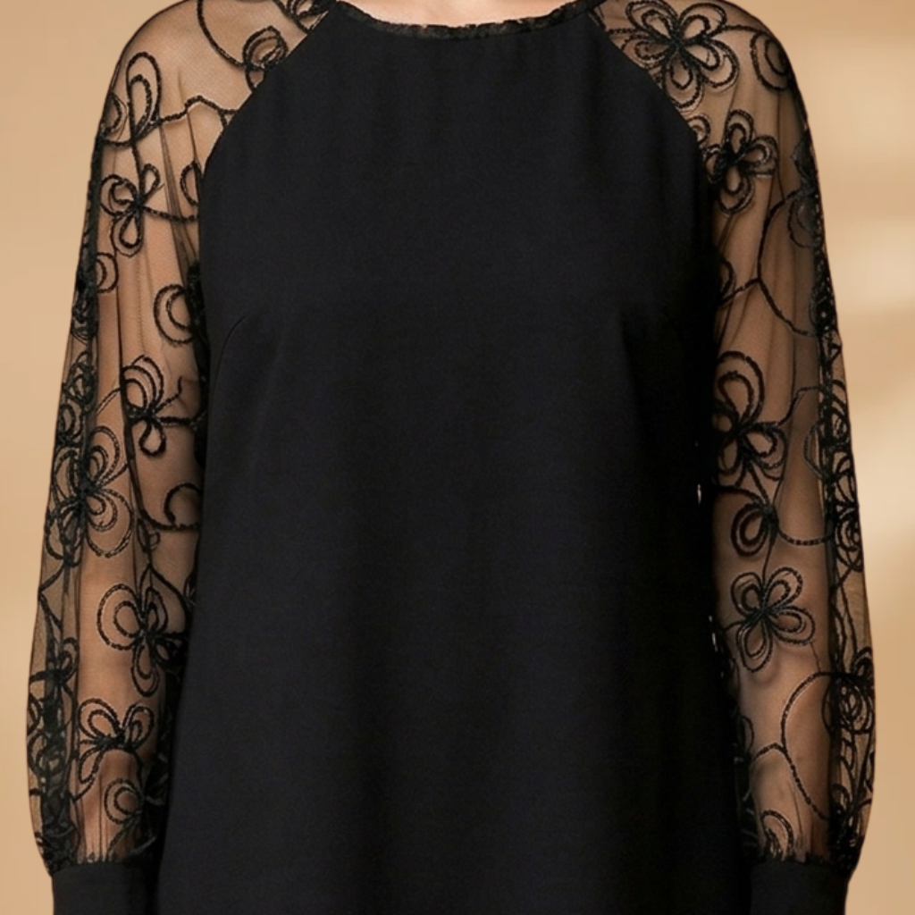Dress with split lace sleeves and a fitted waist for Women