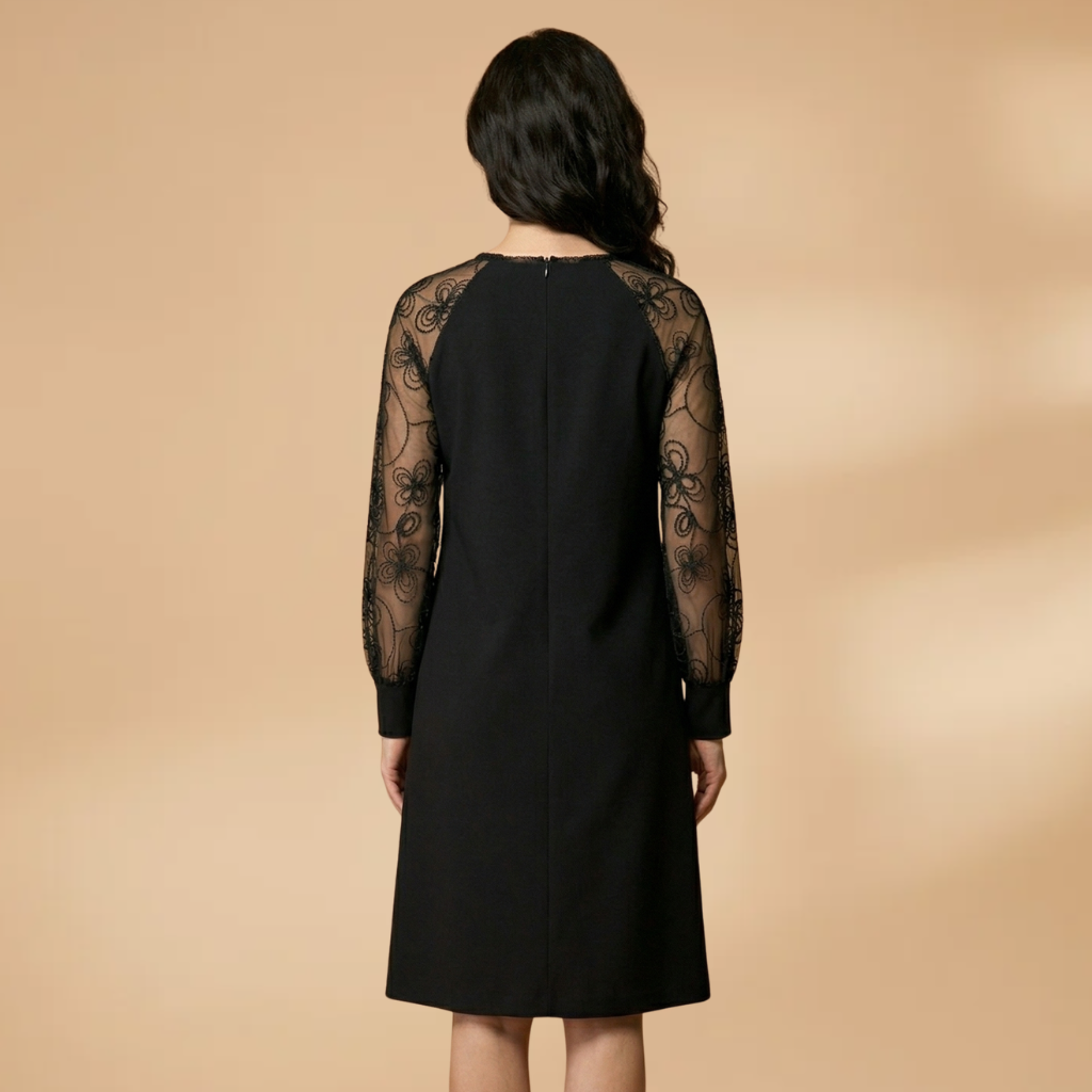 Dress with split lace sleeves and a fitted waist for Women