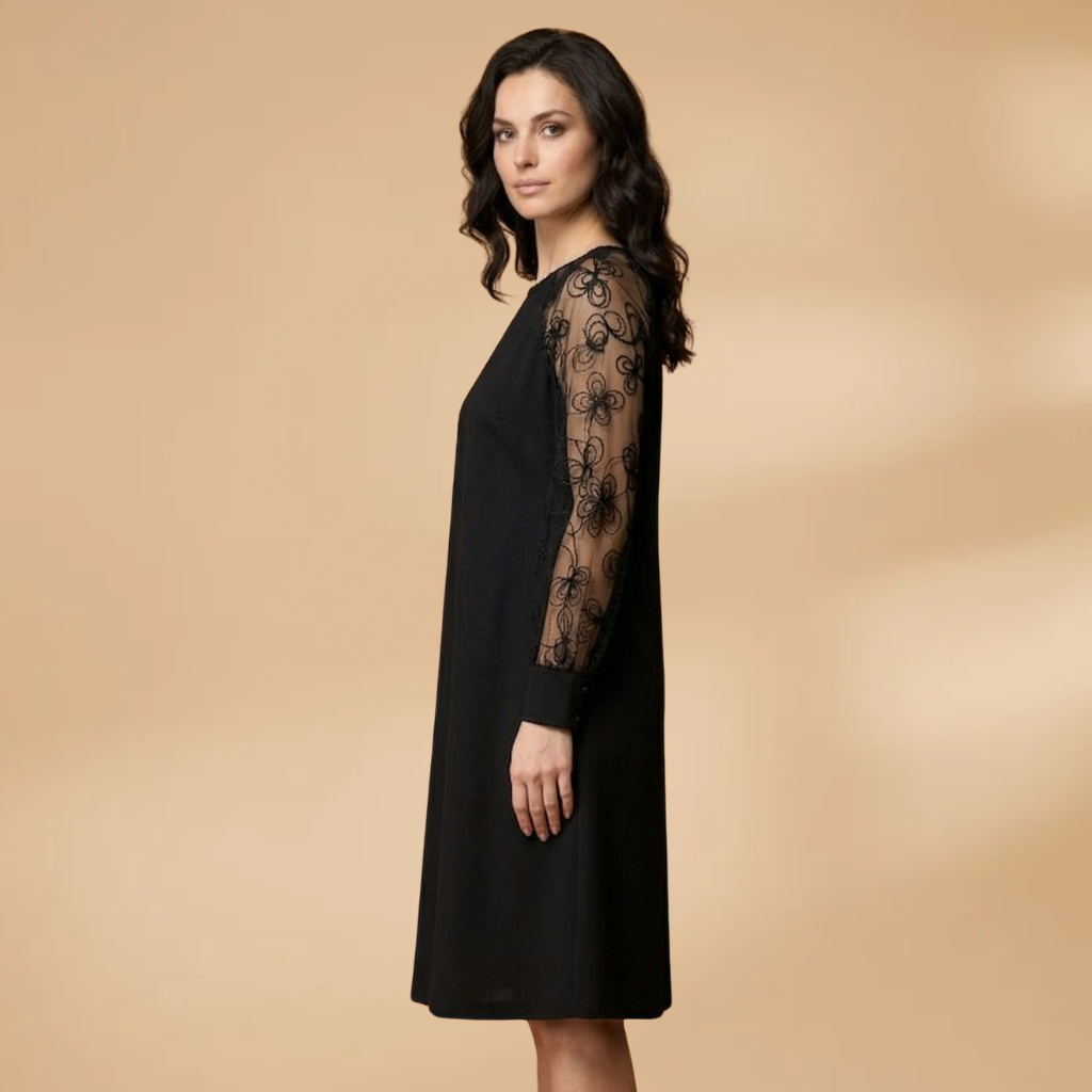 Dress with split lace sleeves and a fitted waist for Women