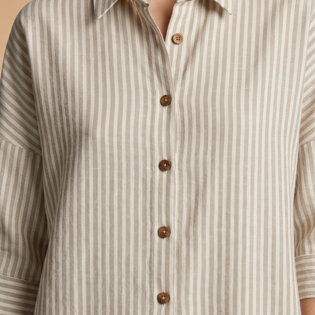 Dress with striped surface and short sleeves for Women