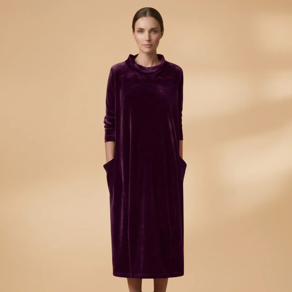 Dress with velvet surface and relaxed drape for Women