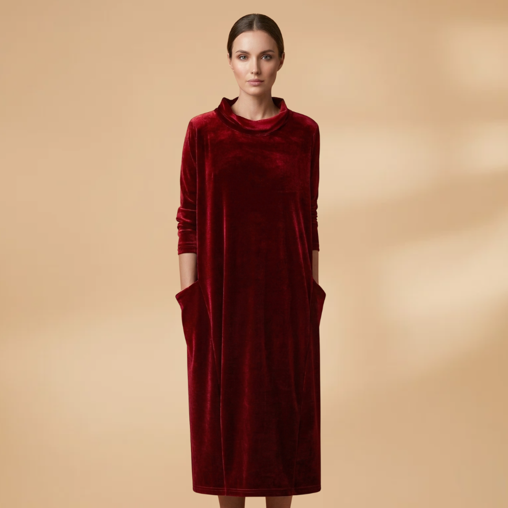 Dress with velvet surface and relaxed drape for Women