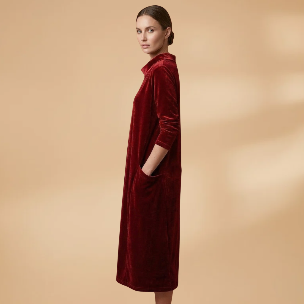 Dress with velvet surface and relaxed drape for Women