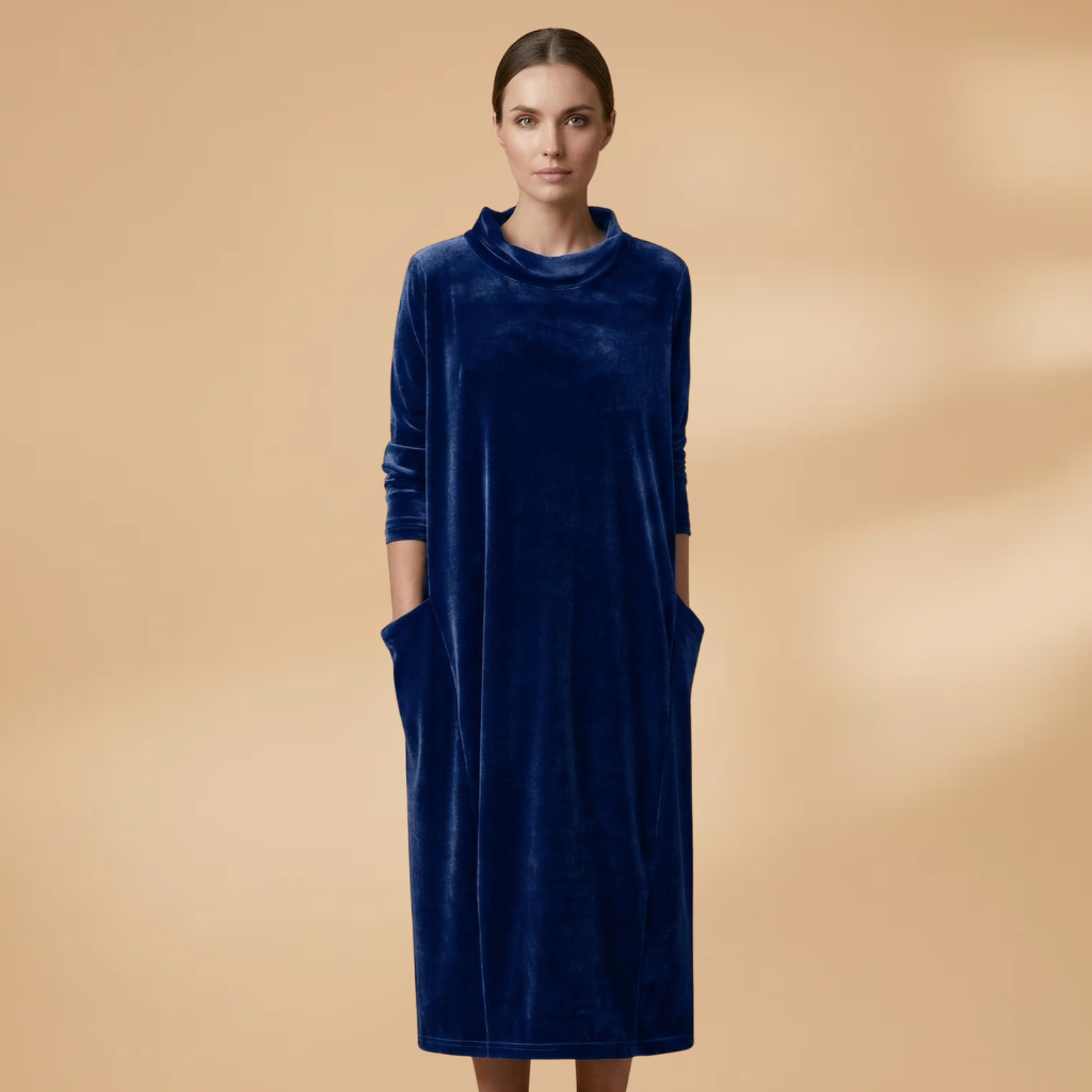 Dress with velvet surface and relaxed drape for Women