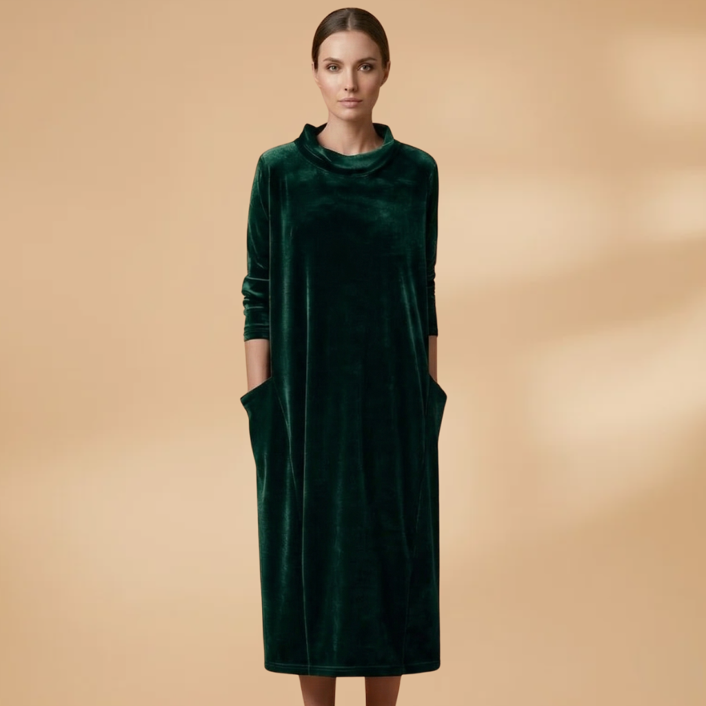 Dress with velvet surface and relaxed drape for Women