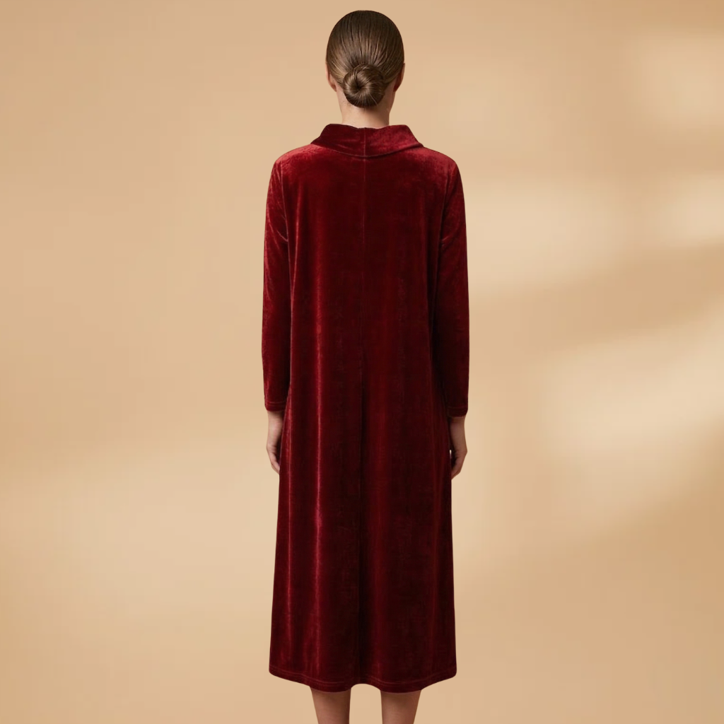 Dress with velvet surface and relaxed drape for Women
