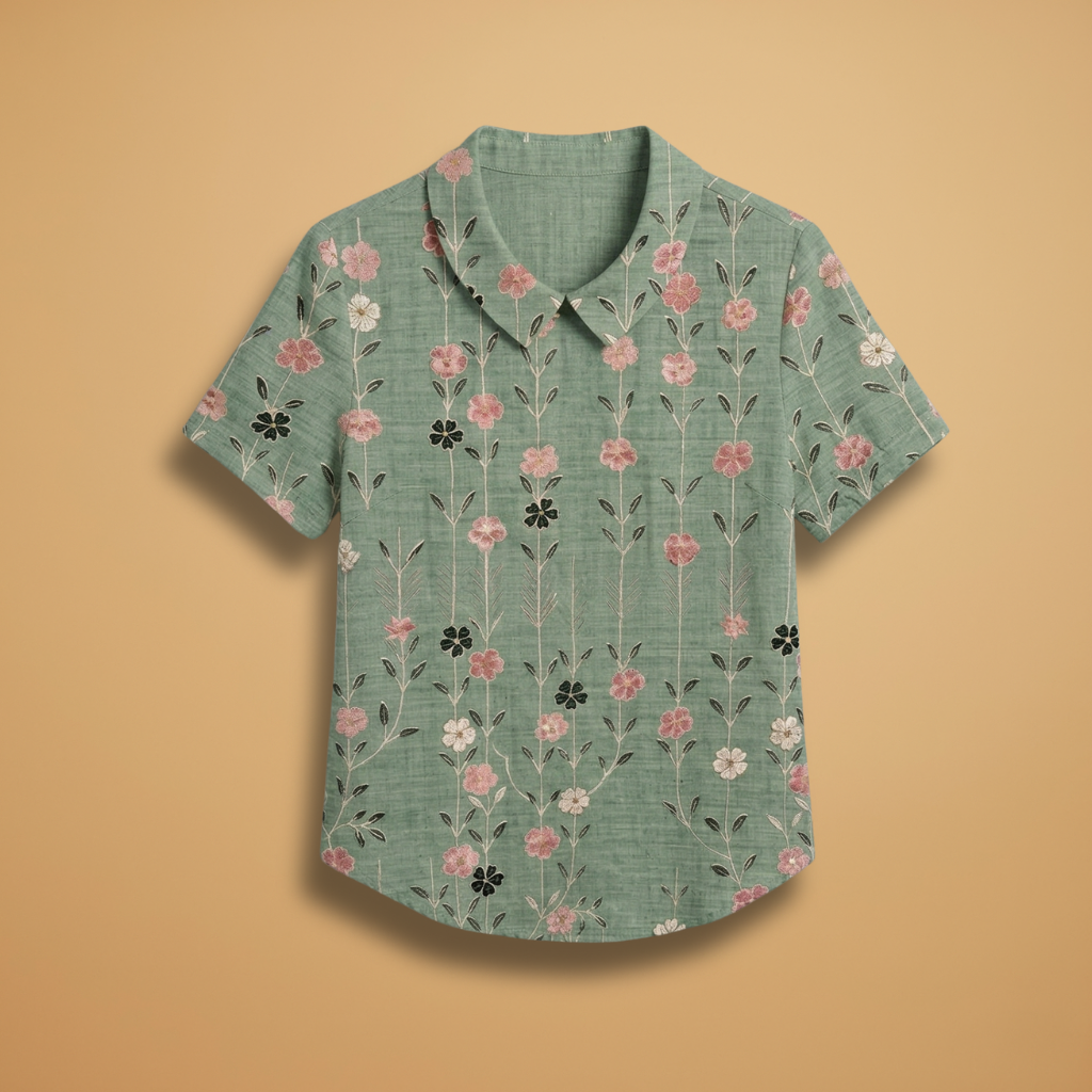 Floral Shirt with Button Closure and Long Sleeves for Women