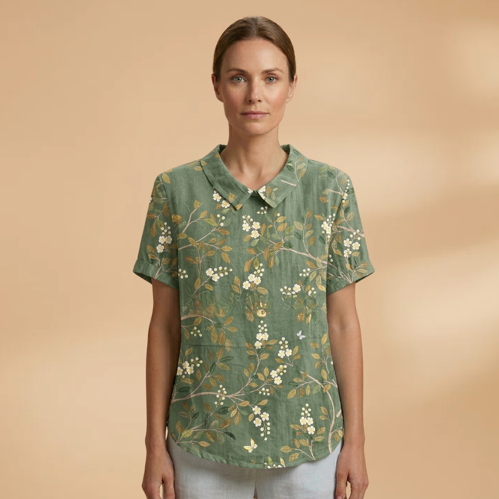 Floral Shirt with Button Closure and Long Sleeves for Women