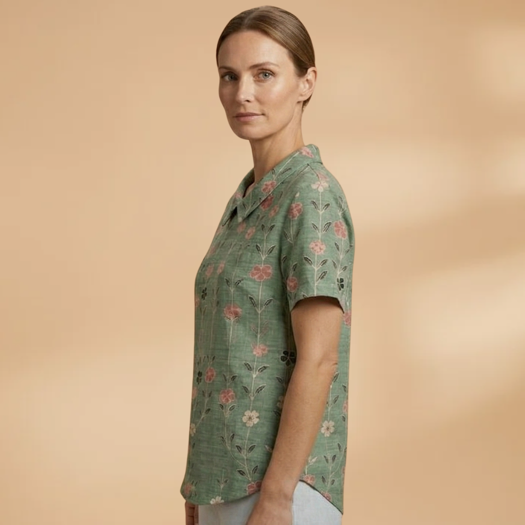 Floral Shirt with Button Closure and Long Sleeves for Women