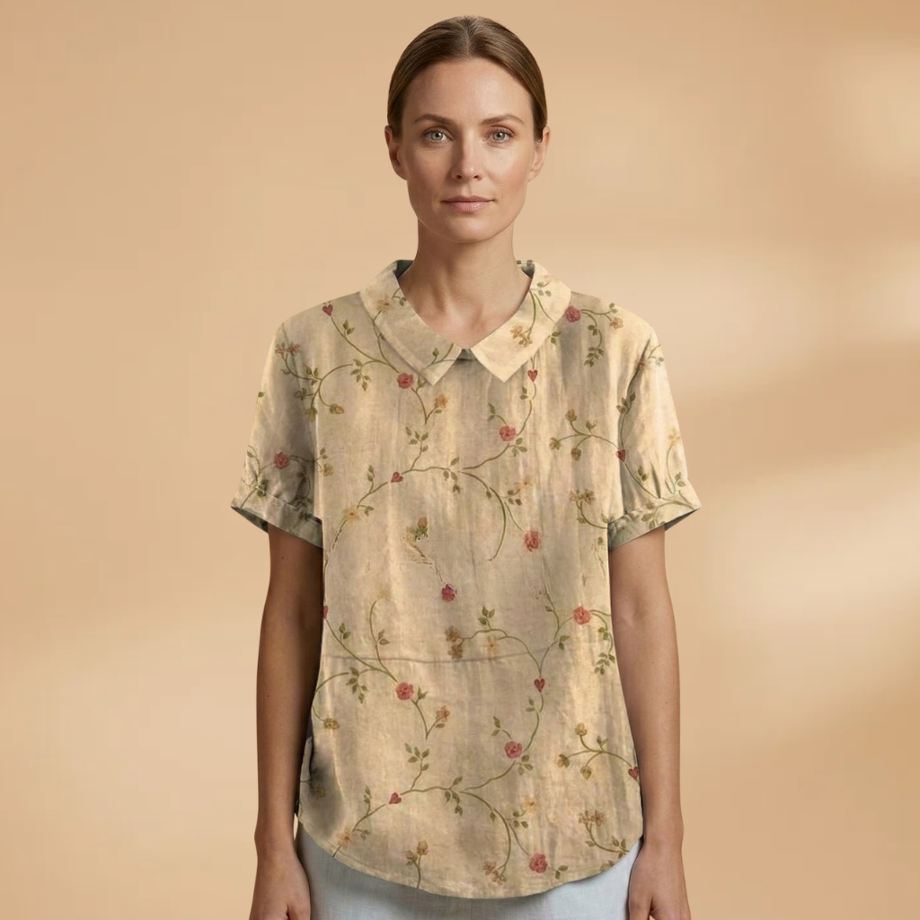 Floral Shirt with Button Closure and Long Sleeves for Women