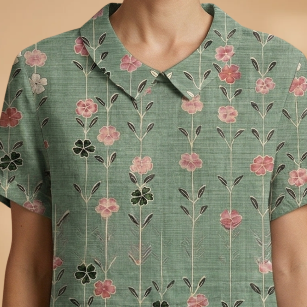 Floral Shirt with Button Closure and Long Sleeves for Women