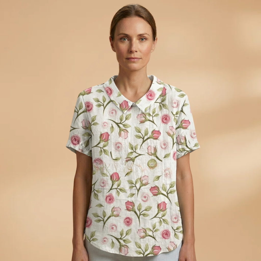 Floral Shirt with Button Closure and Long Sleeves for Women