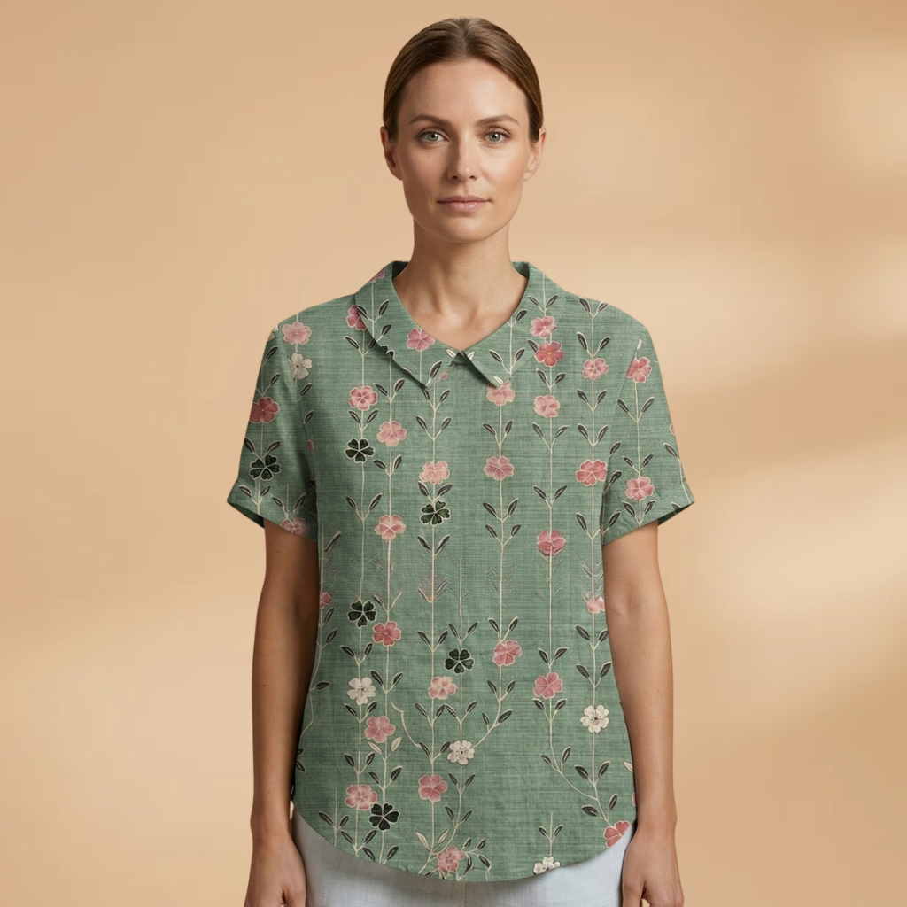 Floral Shirt with Button Closure and Long Sleeves for Women