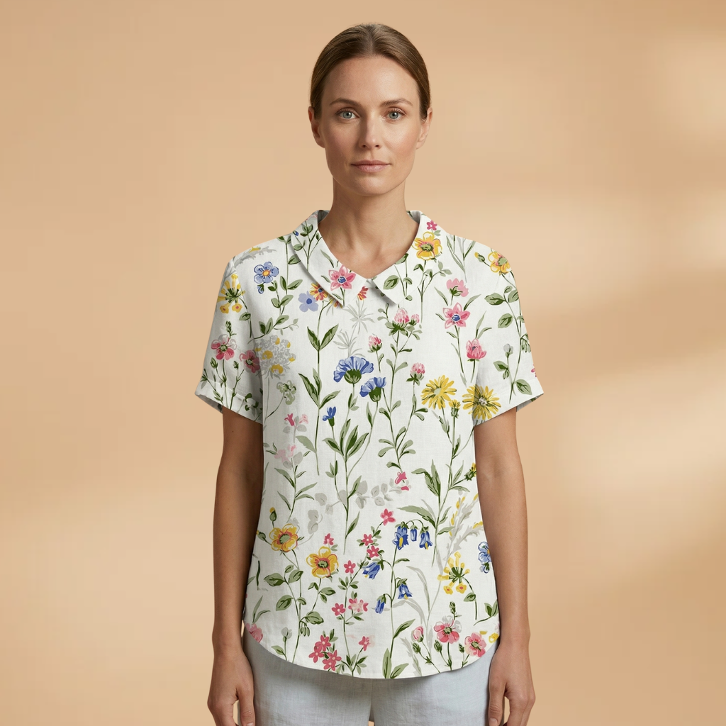 Floral Shirt with Button Closure and Long Sleeves for Women