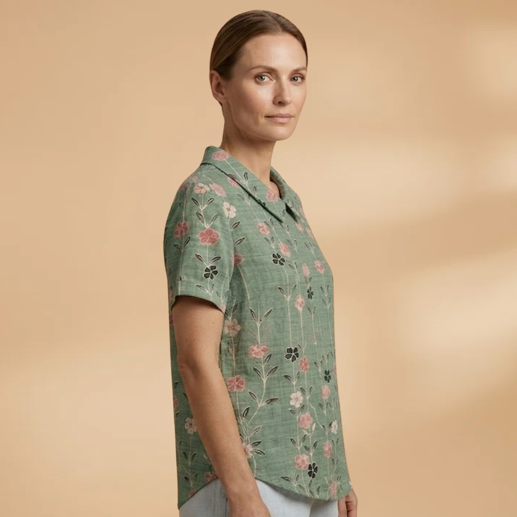 Floral Shirt with Button Closure and Long Sleeves for Women