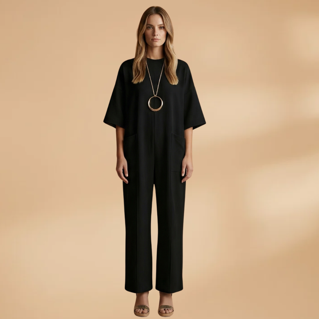Jumpsuit with mid-length sleeves and a circular pendant for Women