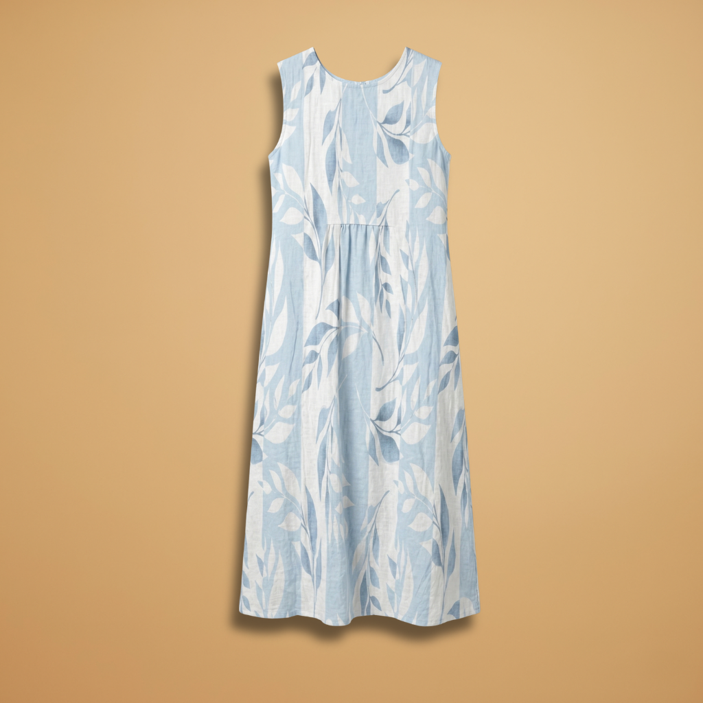 Leafy Midi Dress with Flowy Fit and Nature-Inspired Print for Women