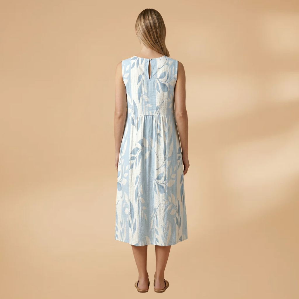 Leafy Midi Dress with Flowy Fit and Nature-Inspired Print for Women