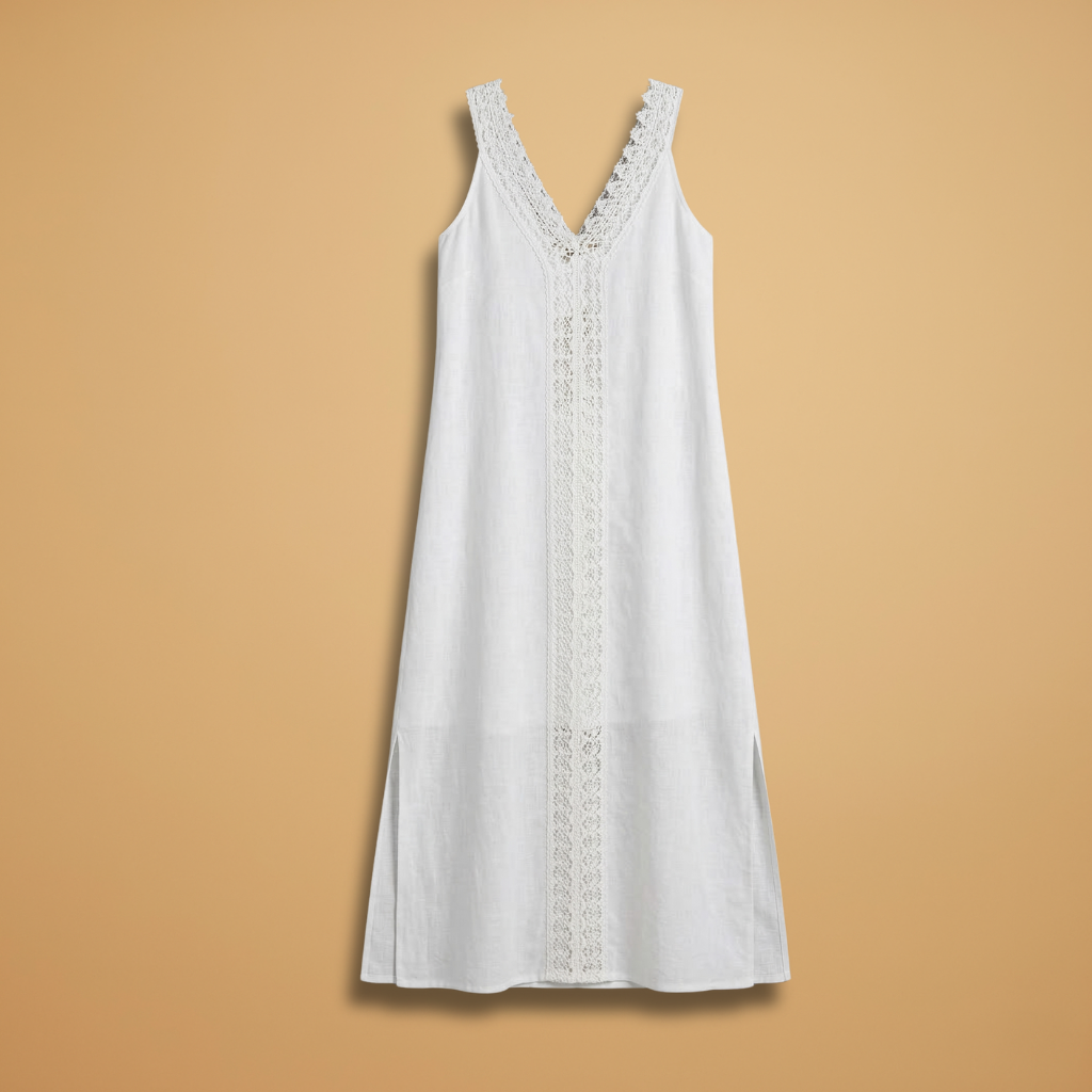 Maxi Dress with Lace Trim and Side Slits for Women