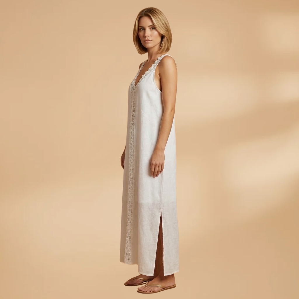 Maxi Dress with Lace Trim and Side Slits for Women