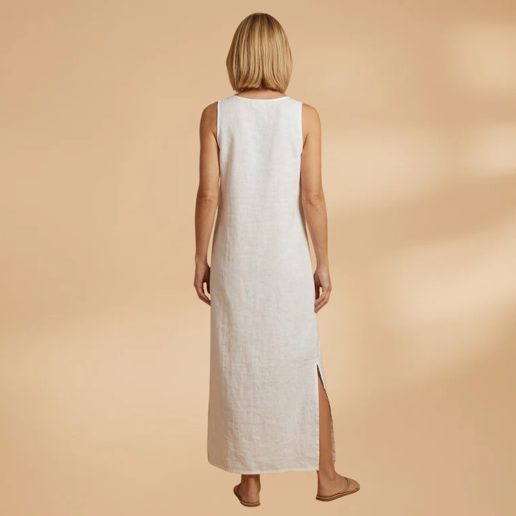 Maxi Dress with Lace Trim and Side Slits for Women