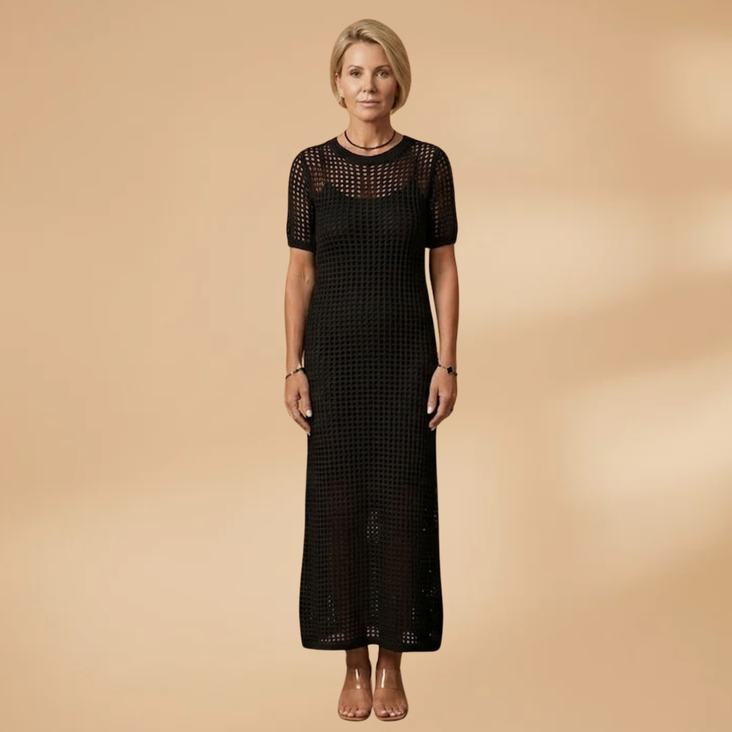 Maxi Dress with Strappy Inner and Perforated Overlay for Women