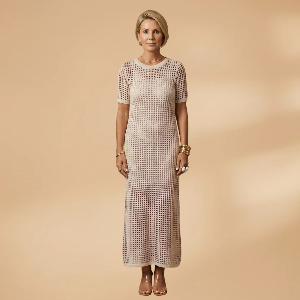 Maxi Dress with Strappy Inner and Perforated Overlay for Women