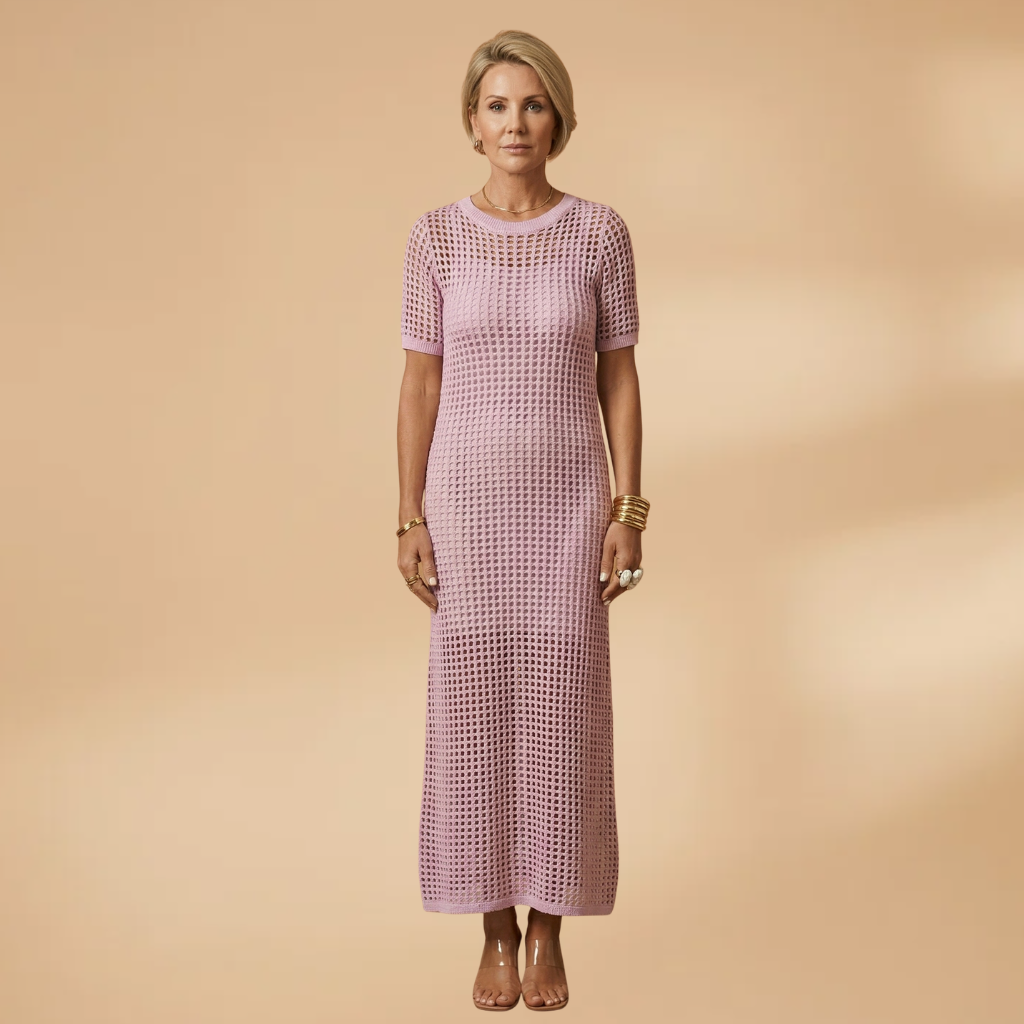 Maxi Dress with Strappy Inner and Perforated Overlay for Women