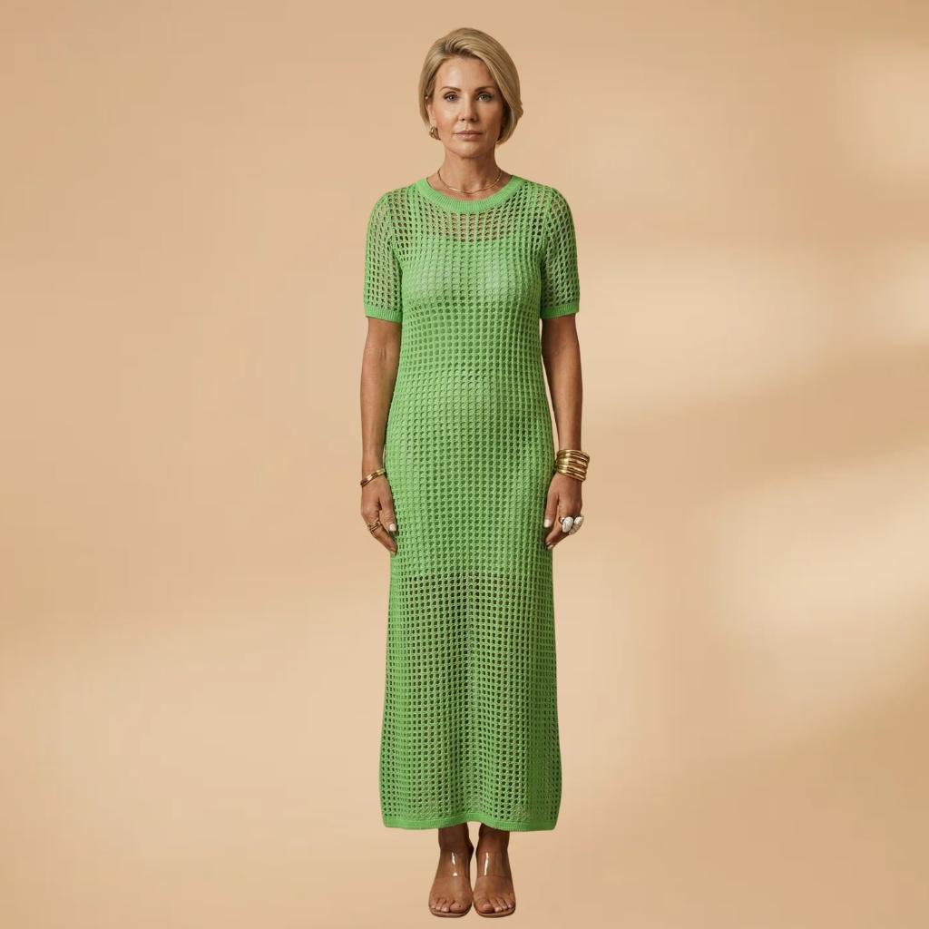 Maxi Dress with Strappy Inner and Perforated Overlay for Women