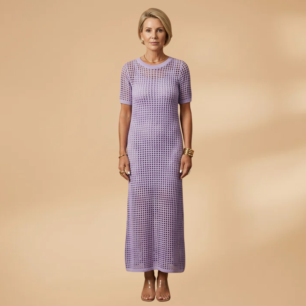 Maxi Dress with Strappy Inner and Perforated Overlay for Women