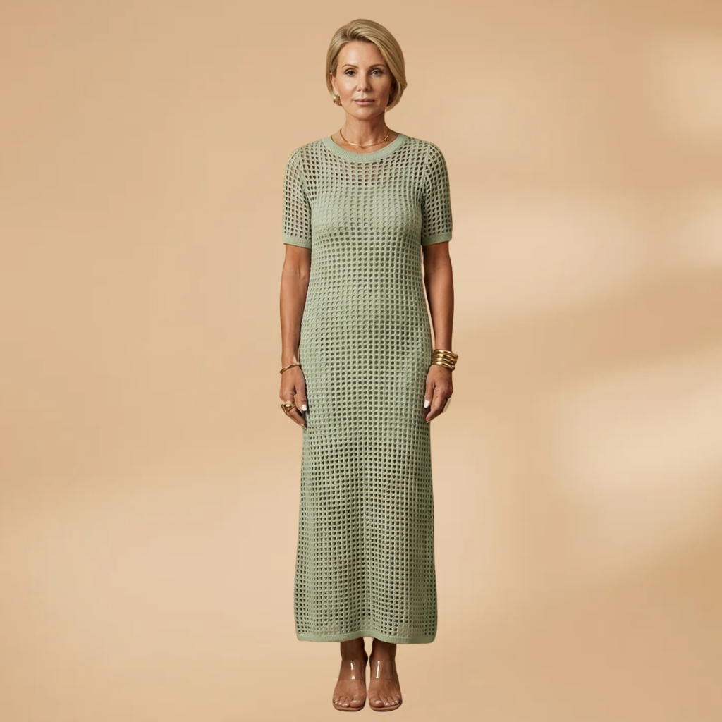 Maxi Dress with Strappy Inner and Perforated Overlay for Women