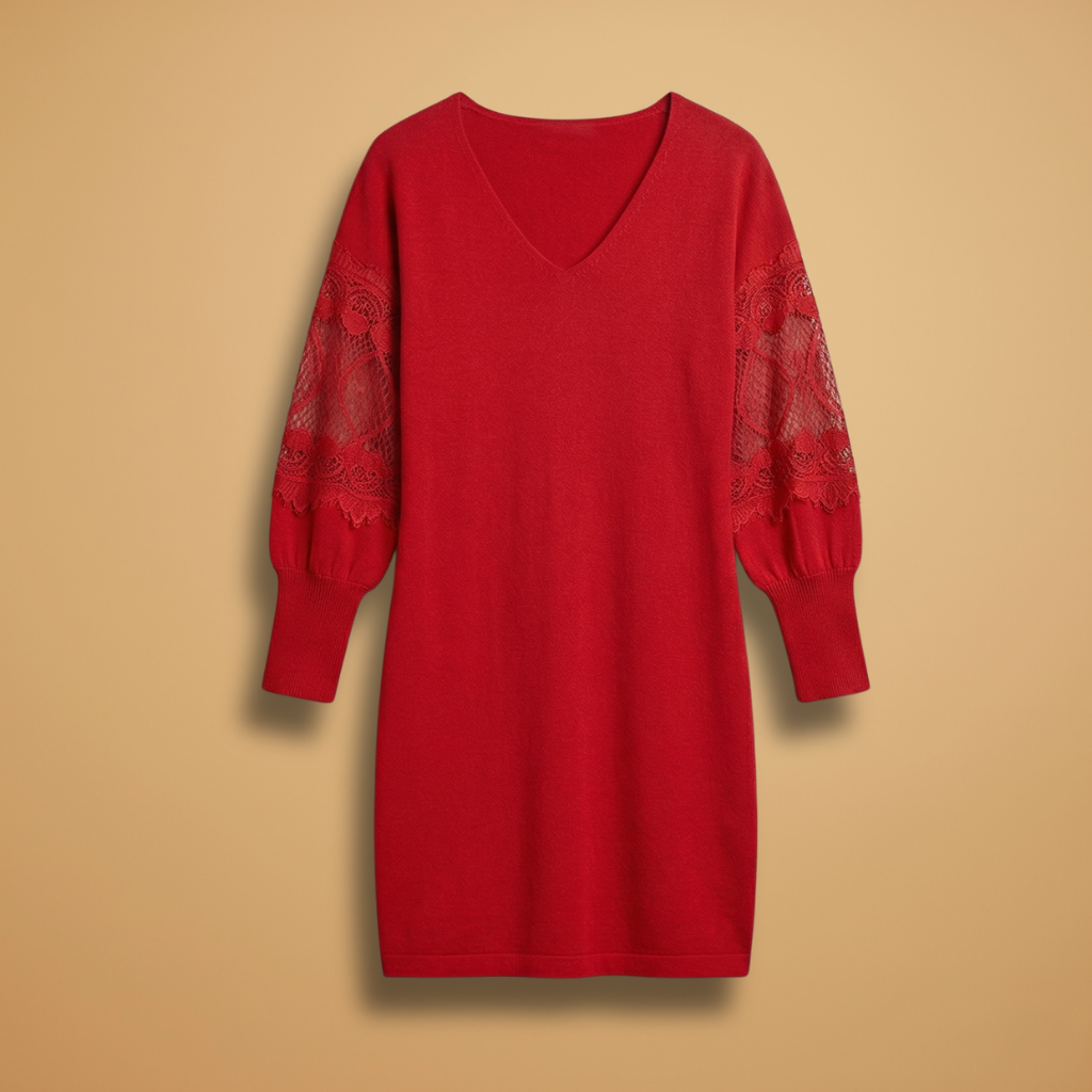 Midi Dress with Lace Sleeves and Soft Fabric for Women