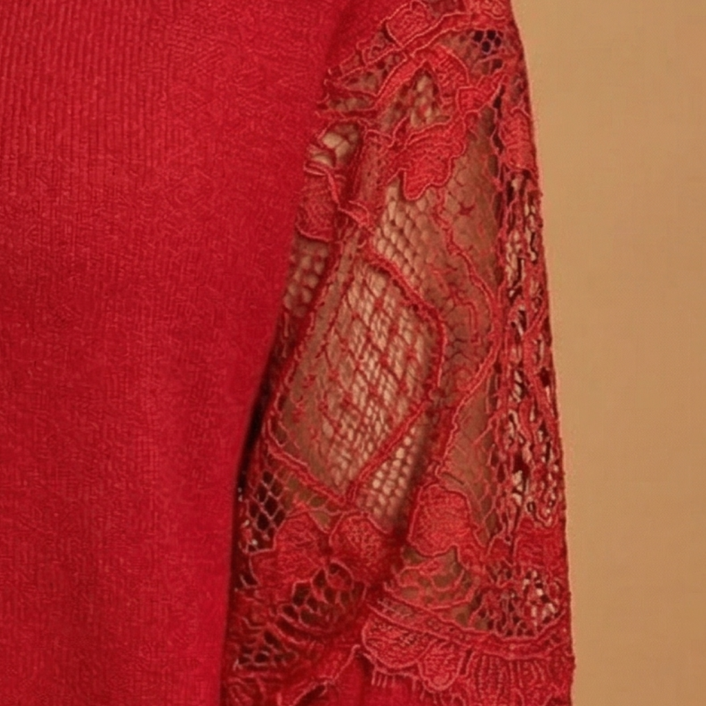 Midi Dress with Lace Sleeves and Soft Fabric for Women