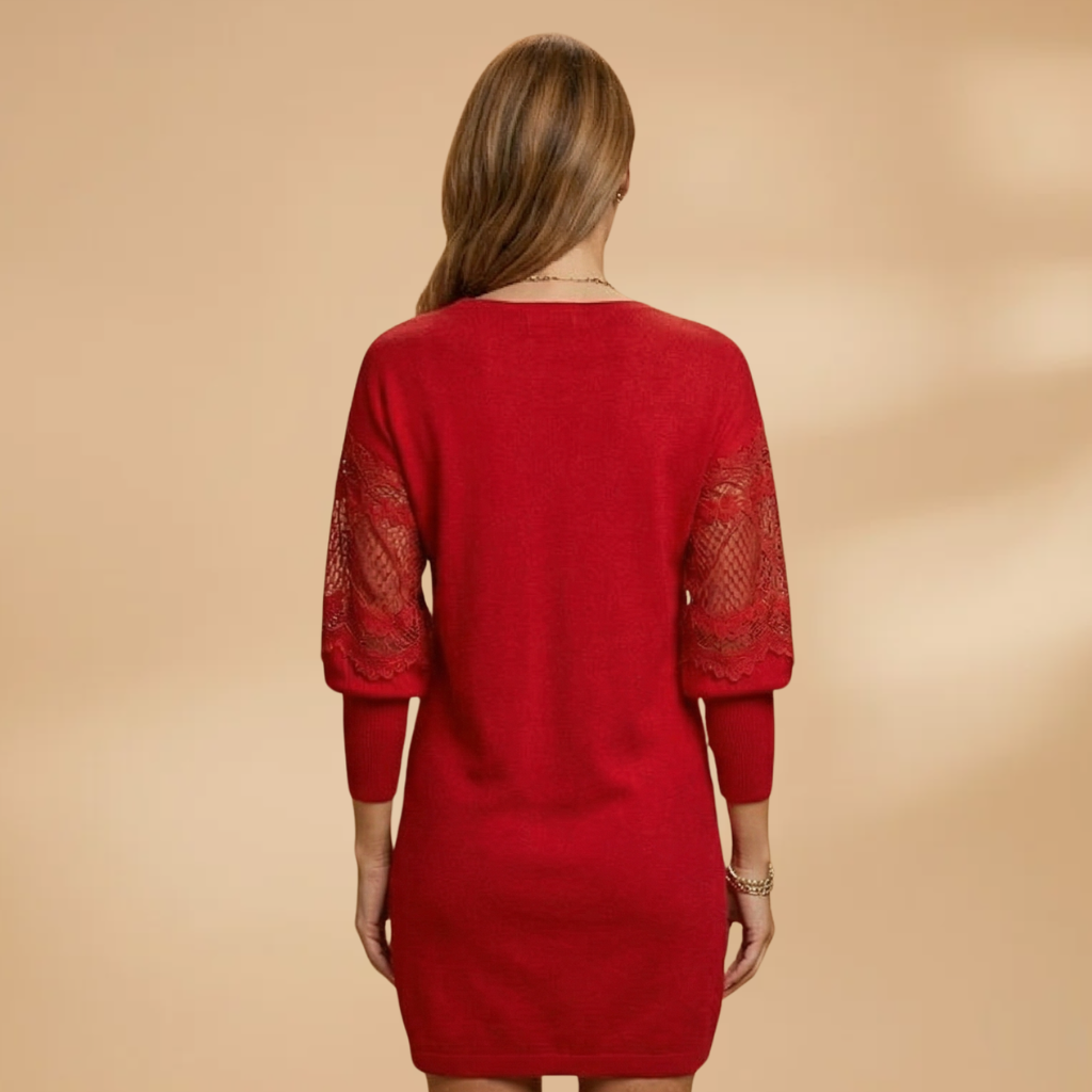 Midi Dress with Lace Sleeves and Soft Fabric for Women