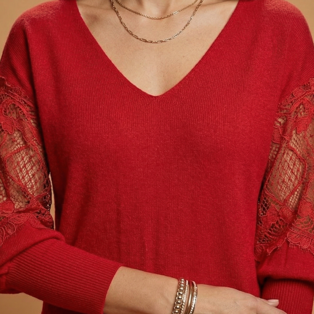 Midi Dress with Lace Sleeves and Soft Fabric for Women