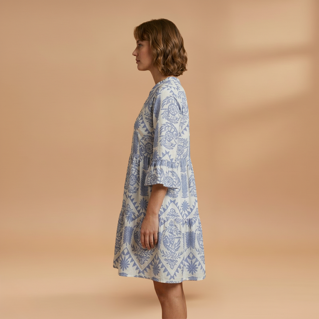 Printed Dress with Knee-Length Skirt and Patterned Surface for Women