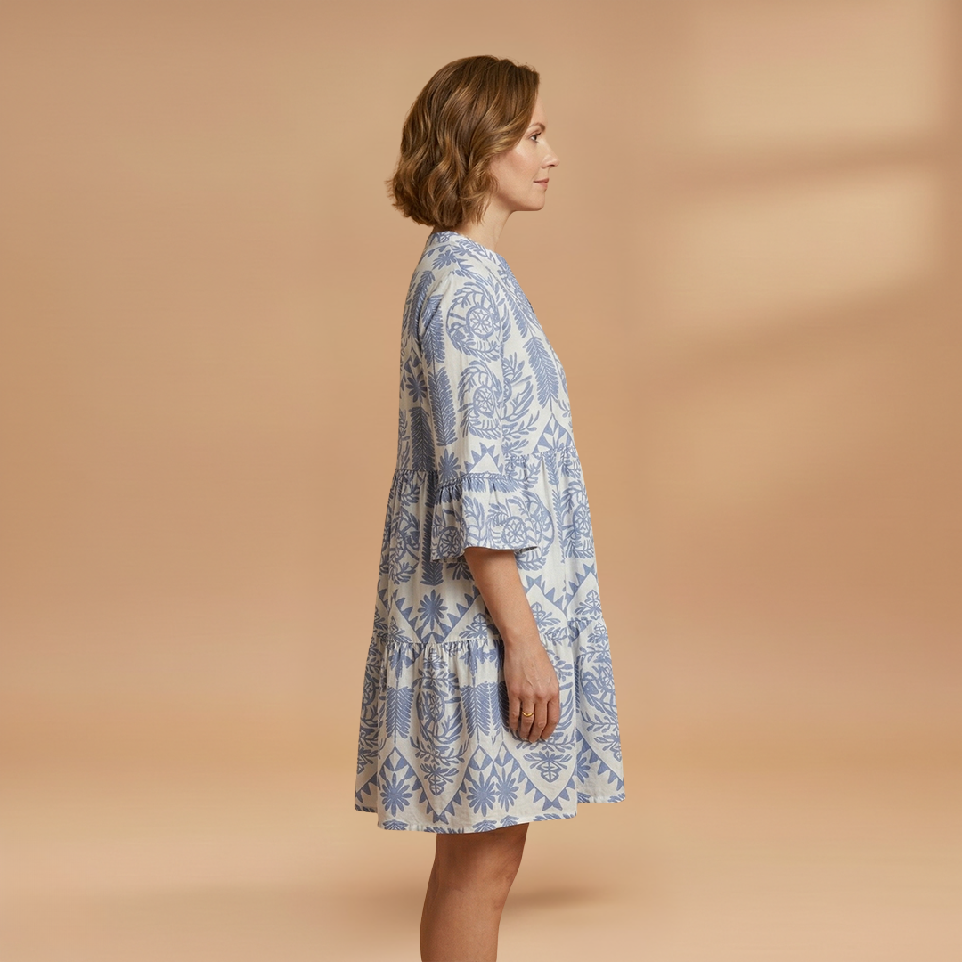 Printed Dress with Knee-Length Skirt and Patterned Surface for Women