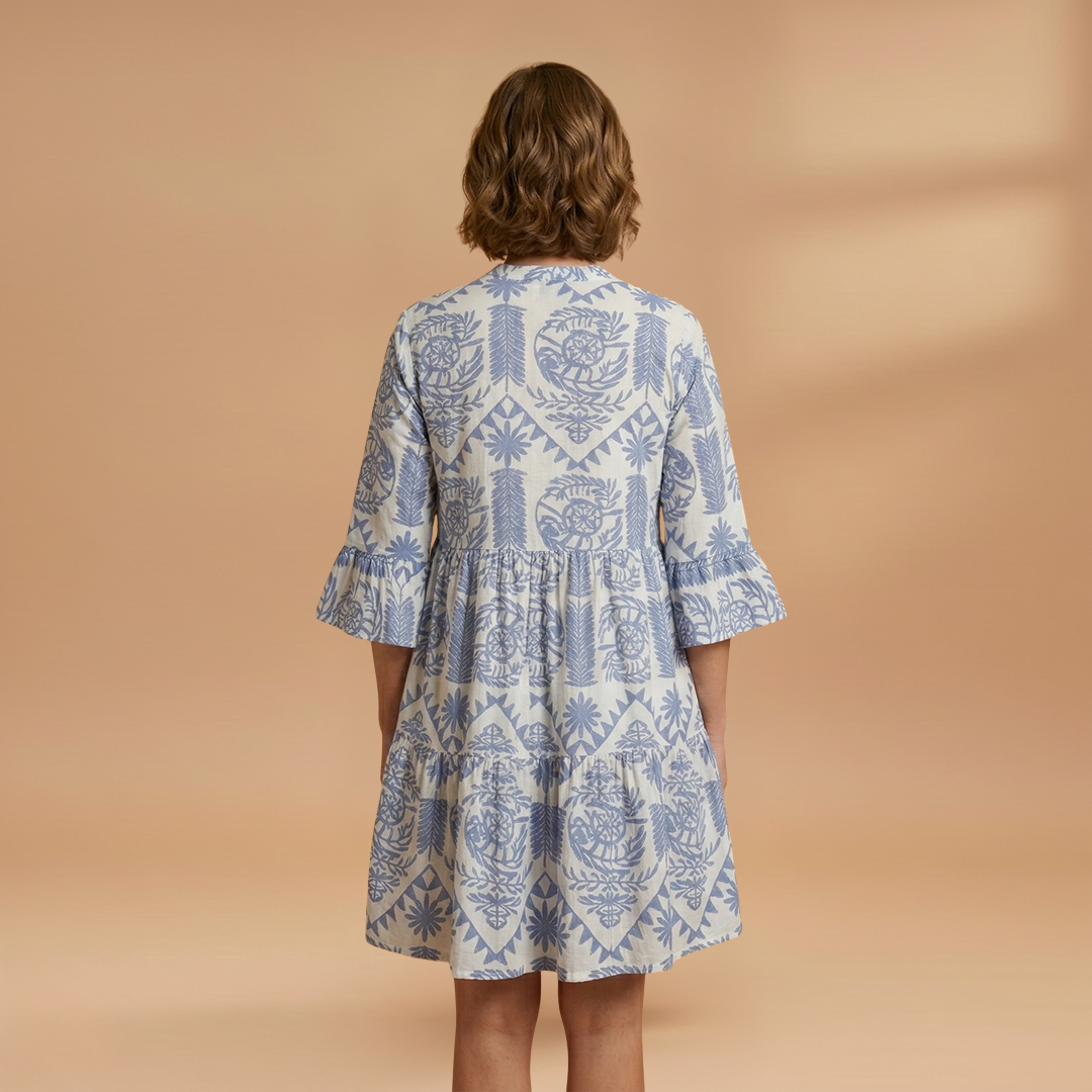 Printed Dress with Knee-Length Skirt and Patterned Surface for Women