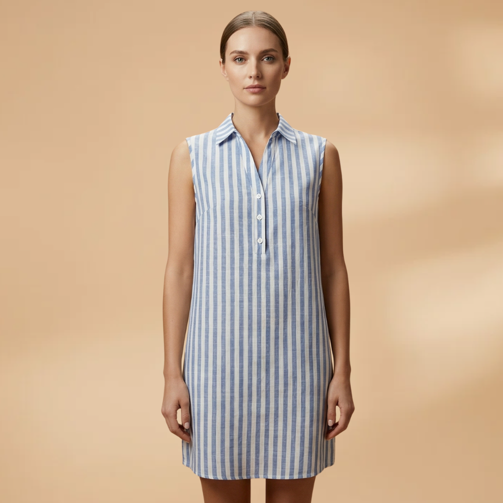 Shirt Dress with Vertical Stripes and Collar for Women