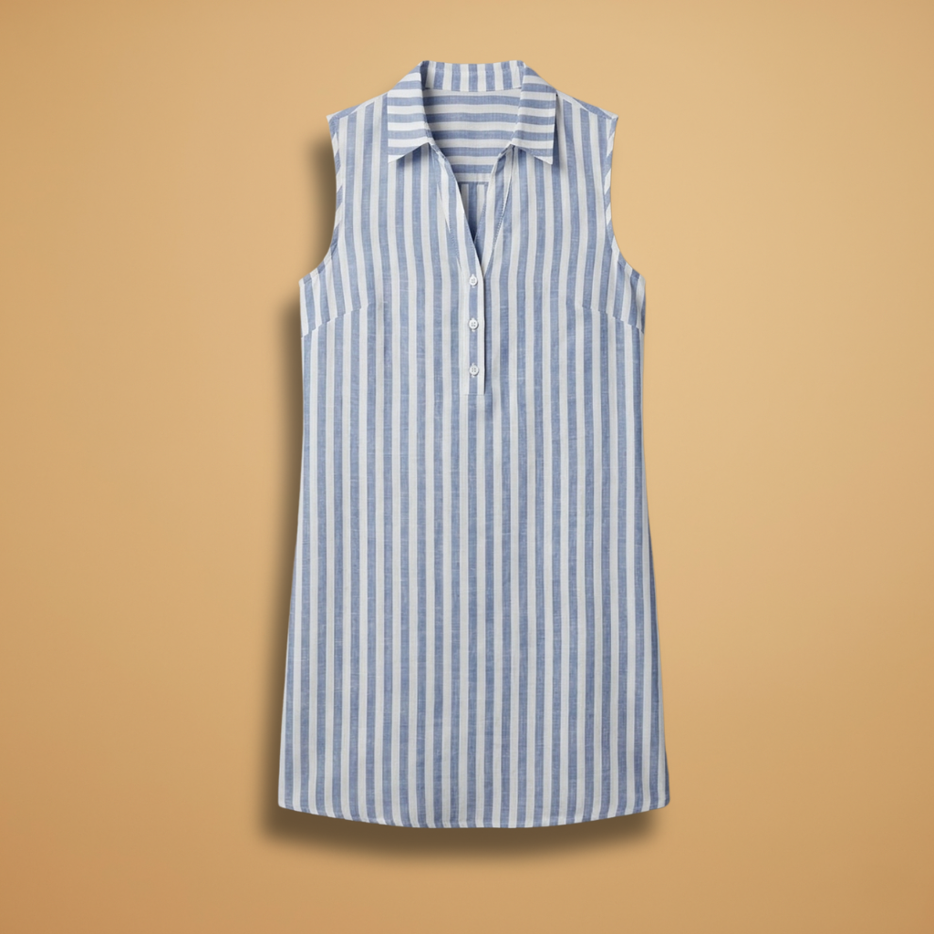 Shirt Dress with Vertical Stripes and Collar for Women